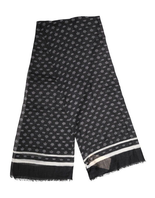 Dolce & Gabbana Black Crown Cashmere Neck Wrap Shawl Scarf