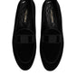 Dolce & Gabbana Black Velvet Slip On Loafers Formal Men Shoes