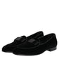 Dolce & Gabbana Black Velvet Slip On Loafers Formal Men Shoes