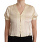 L'Autre Chose Blouse Off White Silk Short Sleeves V-neck Top