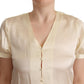 L'Autre Chose Blouse Off White Silk Short Sleeves V-neck Top