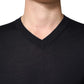 Dolce & Gabbana Black Cashmere V-Neck Men Pullover Sweater