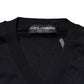 Dolce & Gabbana Black Cashmere V-Neck Men Pullover Sweater