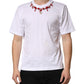 Dolce & Gabbana White Cotton Necklace Embellished T-shirt