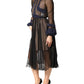 N.21 Blue Long Sleeves Sheer Silk Sheath A-line Midi Dress