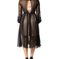 N.21 Blue Long Sleeves Sheer Silk Sheath A-line Midi Dress