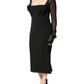 Dolce & Gabbana Black Sheer Yoke Rosette Sheath Midi Dress