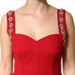 Dolce & Gabbana Red Embellished Bodycon Long Gown Dress