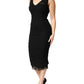 Dolce & Gabbana Black V-Neck Ruched Lace Hem Midi Dress