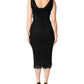 Dolce & Gabbana Black V-Neck Ruched Lace Hem Midi Dress