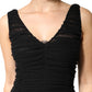 Dolce & Gabbana Black V-Neck Ruched Lace Hem Midi Dress