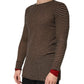 Daniele Alessandrini Brown Black Stripes Wool Crew Neck Pullover Sweater