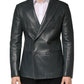 Dolce & Gabbana Black Leather Double Breasted 2Button Blazer