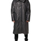 Dolce & Gabbana Black Leather Collared Trench Coat Jacket