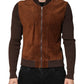 Dolce & Gabbana Brown Velvet Calfskin Full Zip Biker Jacket
