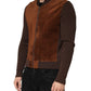 Dolce & Gabbana Brown Velvet Calfskin Full Zip Biker Jacket