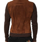 Dolce & Gabbana Brown Velvet Calfskin Full Zip Biker Jacket