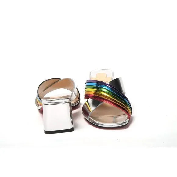Christian Louboutin Silver Silver And Rainbow Stripe Mule Sandal