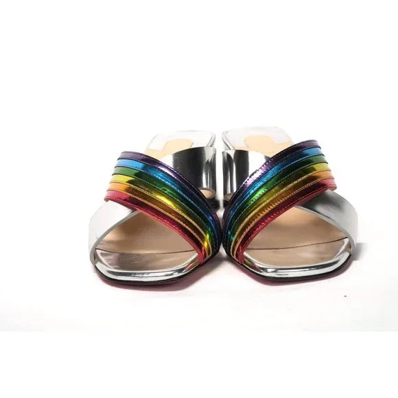 Christian Louboutin Silver Silver And Rainbow Stripe Mule Sandal